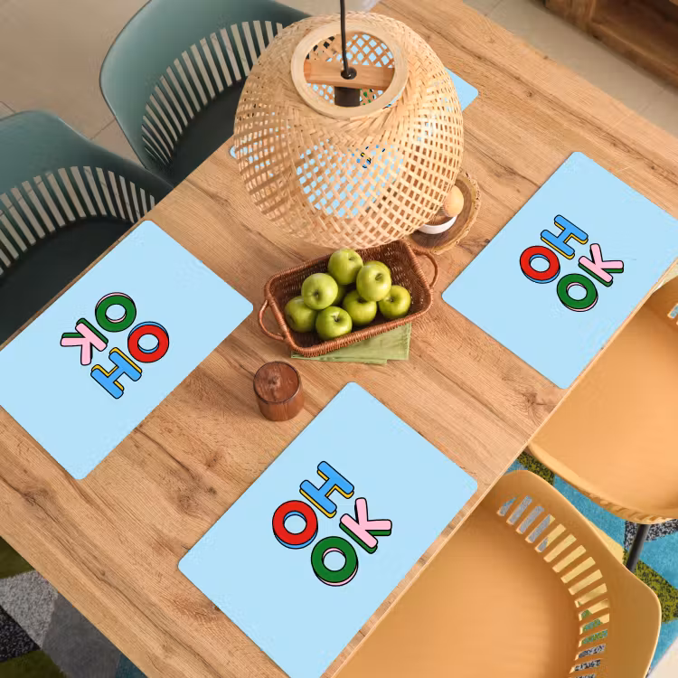 Placemat - 6 stuks - Oh ok - Blauw - Kleurrijk — 6