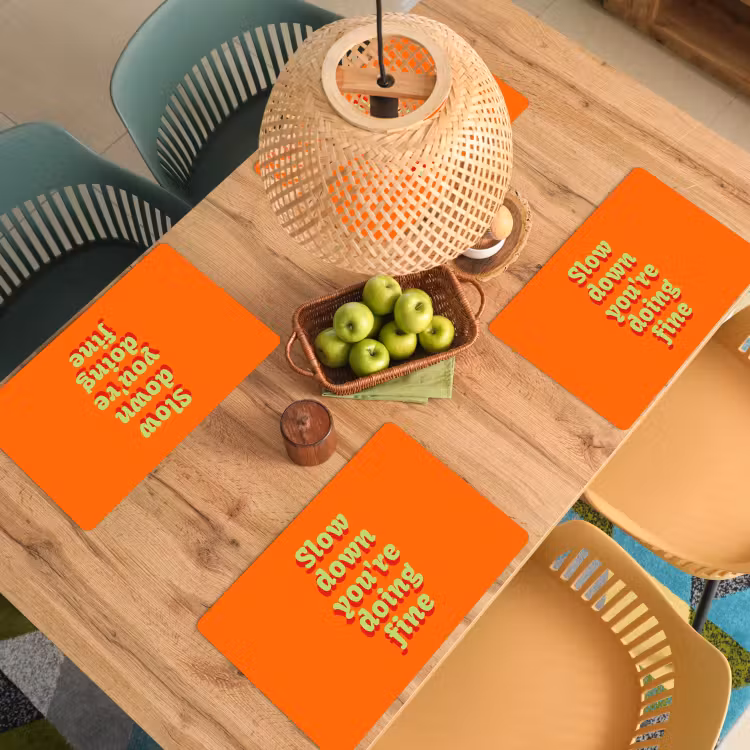 Placemat - 6 stuks - Oranje - Slow down you're doing fine - Retro — 6