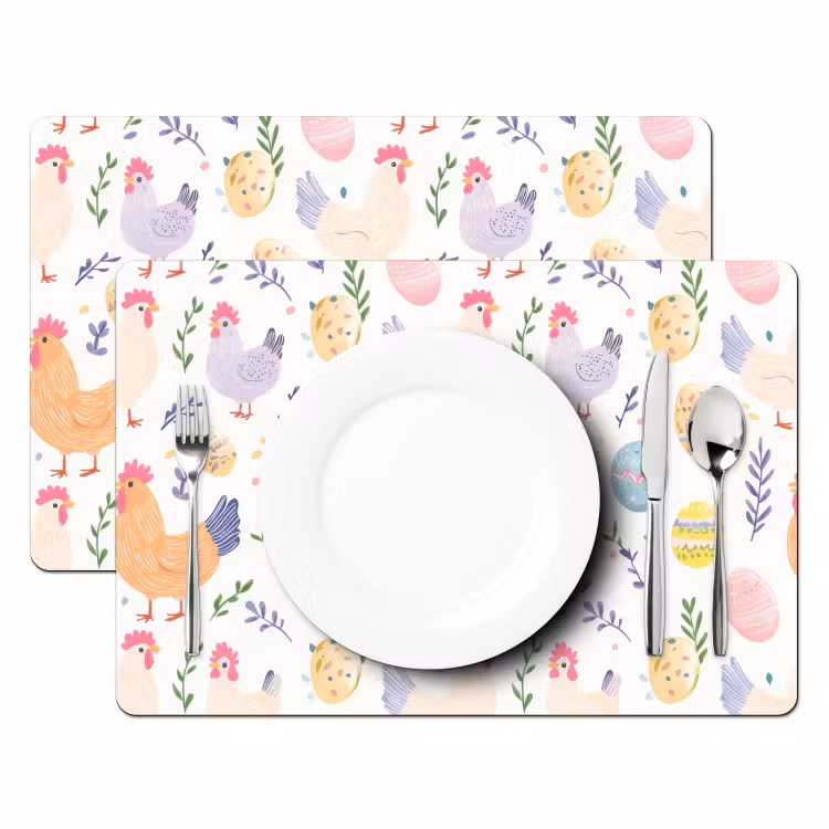 Placemat - 6 stuks - Patroon - Kip - Paaseieren — 2