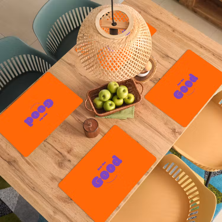 Placemat - 6 stuks - See the good - Paars - Oranje - Smiley — 6