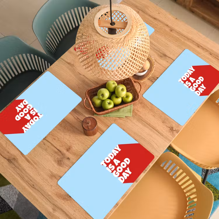 Placemat - 6 stuks - Today is a good day - Rood - lichtblauw — 6