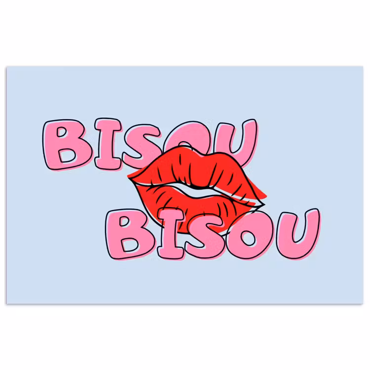 Poster - Bisou - Blauw - Roze - Lippen — 1