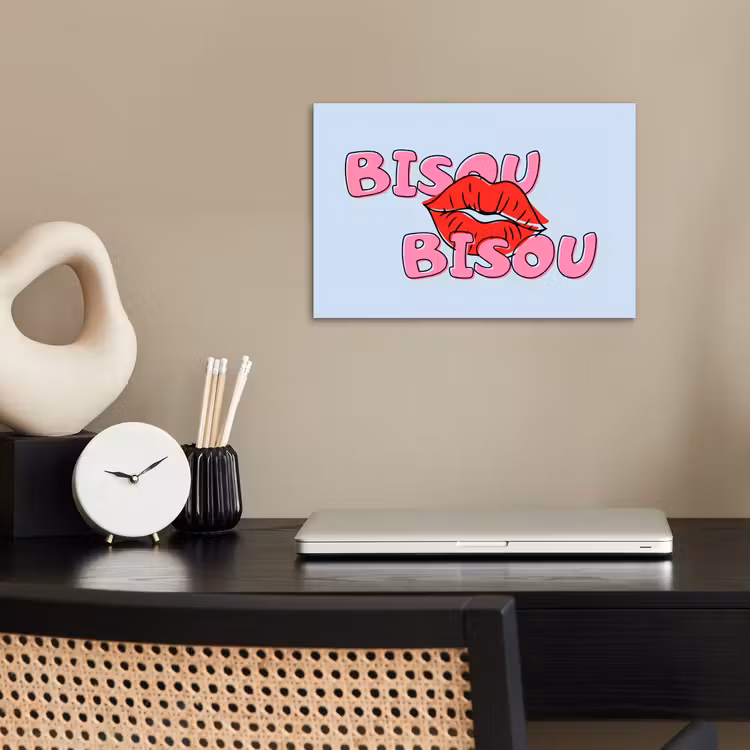 Poster - Bisou - Blauw - Roze - Lippen — 2