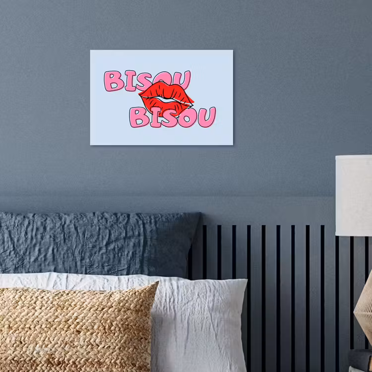 Poster - Bisou - Blauw - Roze - Lippen — 3