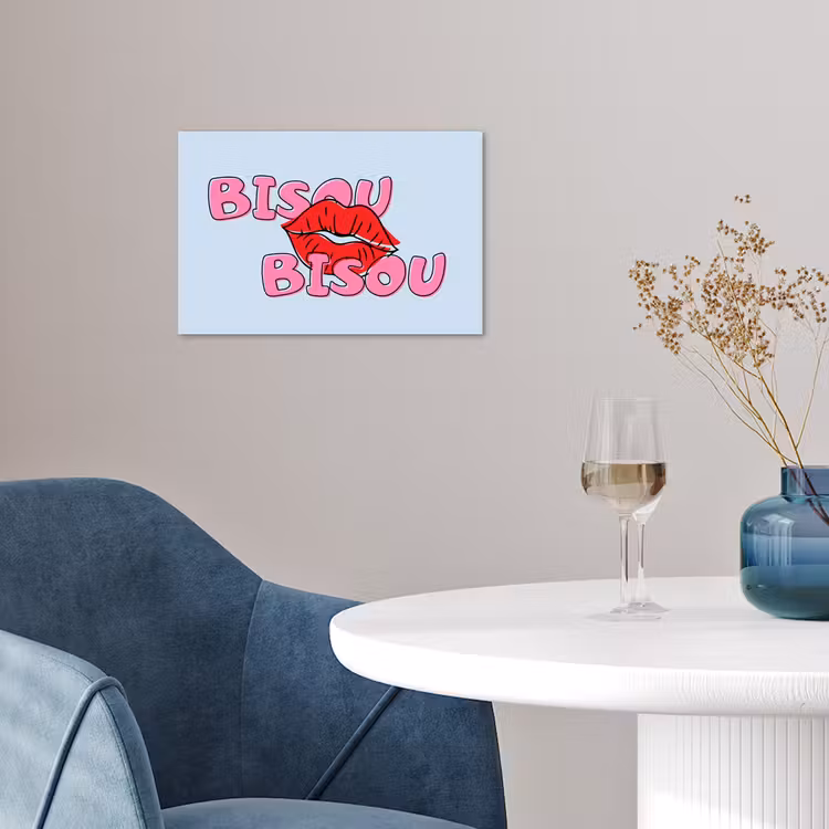 Poster - Bisou - Blauw - Roze - Lippen — 4