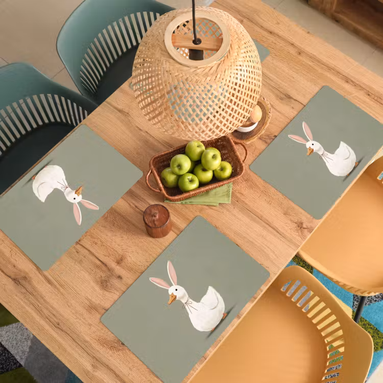 Placemat - 6 stuks - Eend - Konijnoren - Grijs — 6