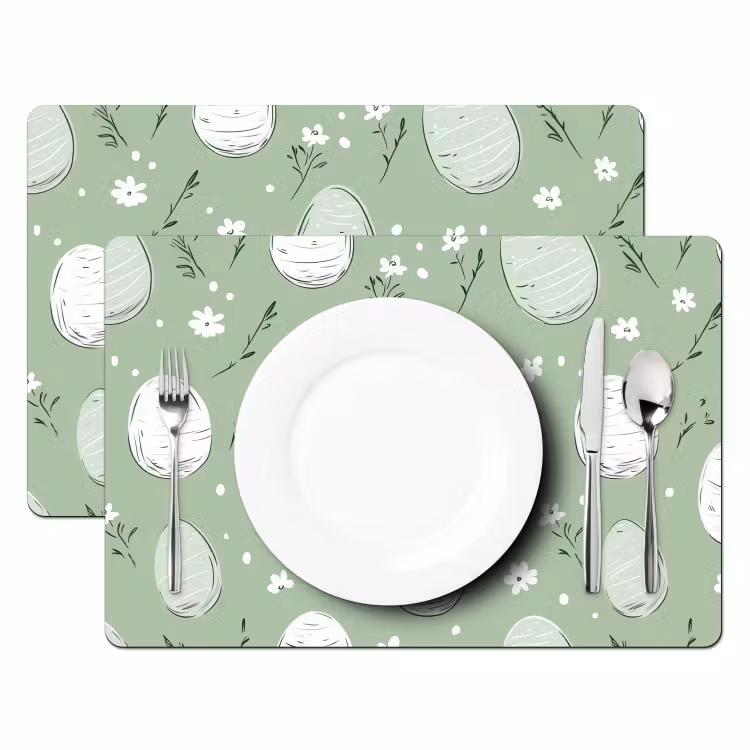 Placemat - 6 stuks - Groen - Eieren - Patroon — 2