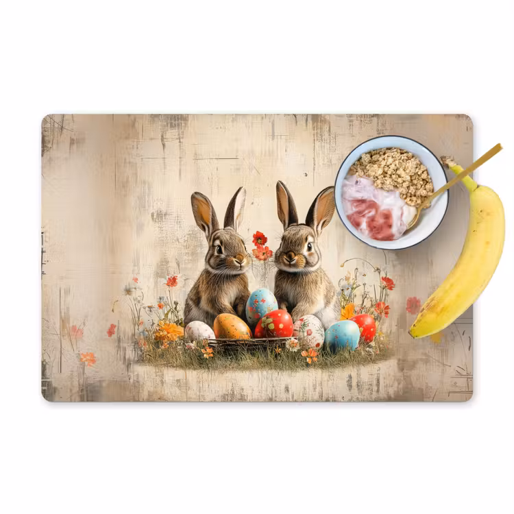 Placemat - 6 stuks - Konijnen - Bloemen - Eieren — 1