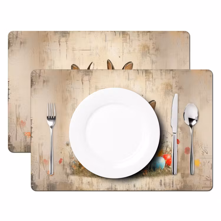 Placemat - 6 stuks - Konijnen - Bloemen - Eieren — 2