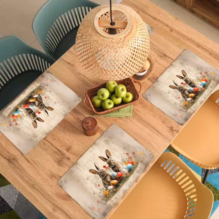 Placemat - 6 stuks - Konijnen - Bloemen - Eieren — 6