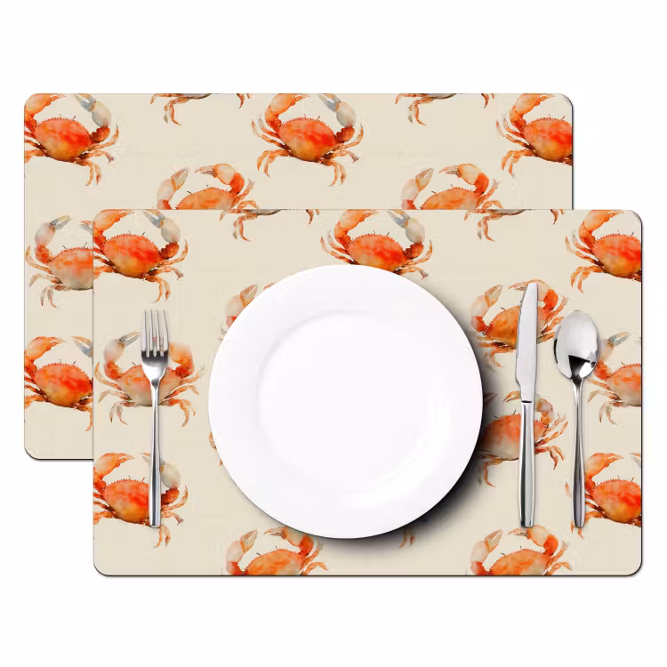 Placemat - 6 stuks - Krabben - Patroon - Oranje — 2
