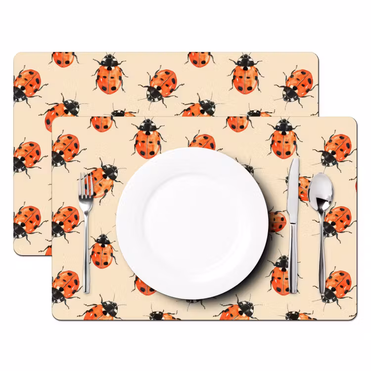 Placemat - 6 stuks - Lieveheersbeestjes - Patroon - Rood — 2
