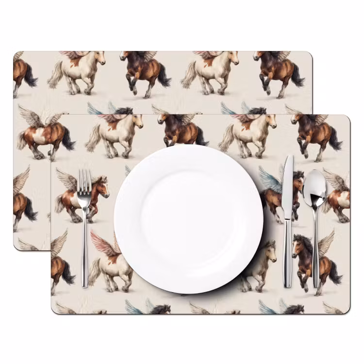 Placemat - 6 stuks - Paarden - Vleugels - Kleurrijk — 2