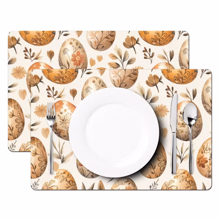 Placemat - 6 stuks - Paaseieren - Bruin - Bloemen — 2