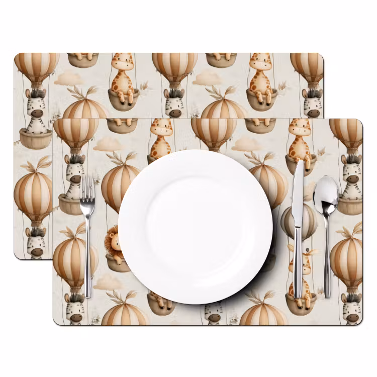 Placemat - 6 stuks - Safari - Luchtballonen - Taupe — 2
