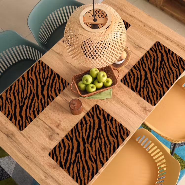 Placemat - 6 stuks - Tijger - Zwart - Vacht — 6