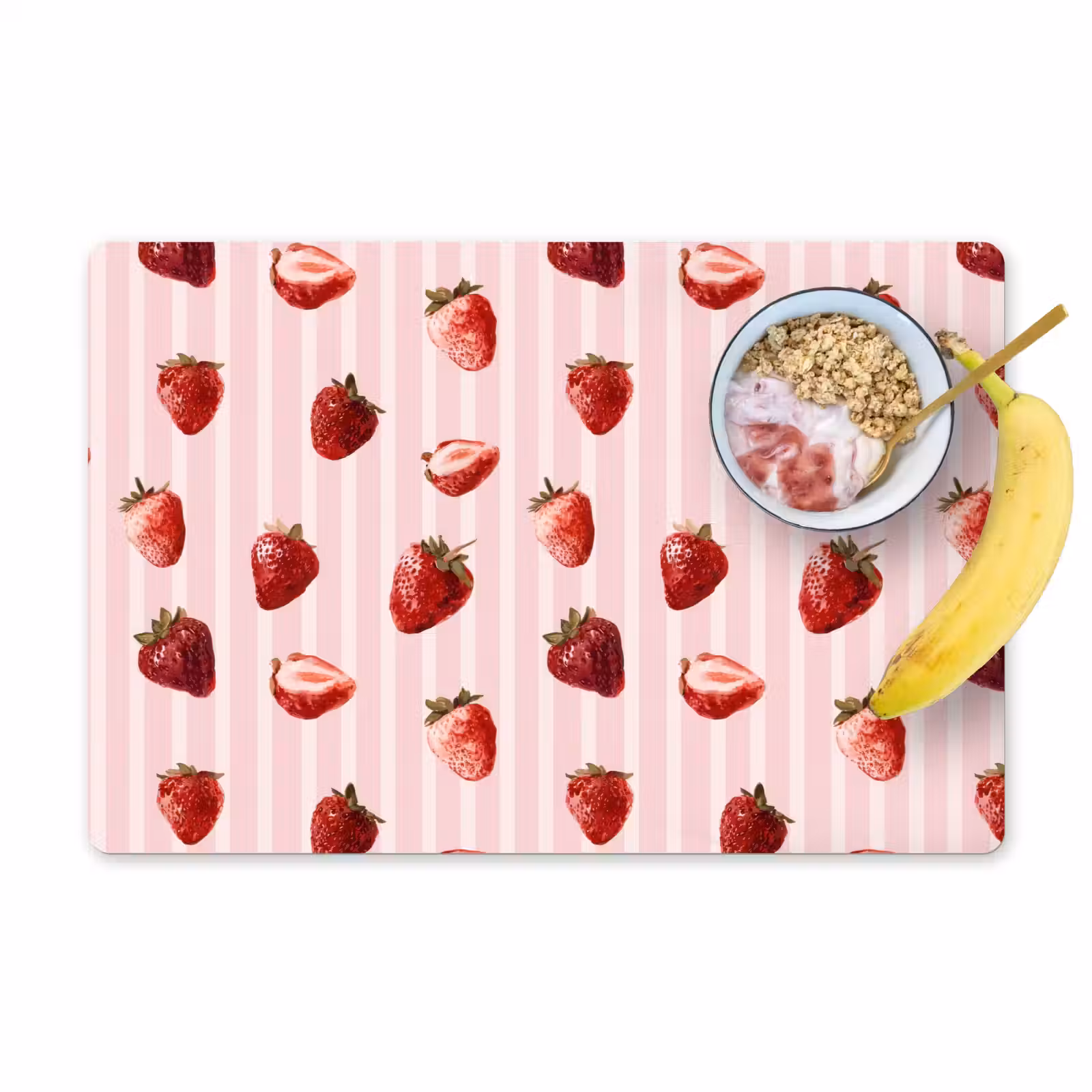 Placemat - 6 stuks - Strepen - Aardbei - Roze — 1