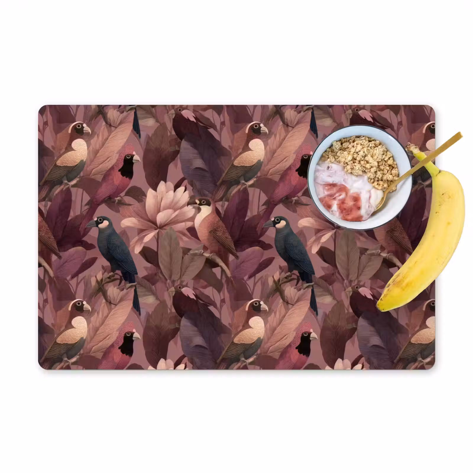 Placemat - 6 stuks - Vogels - Bladeren - Roze — 1