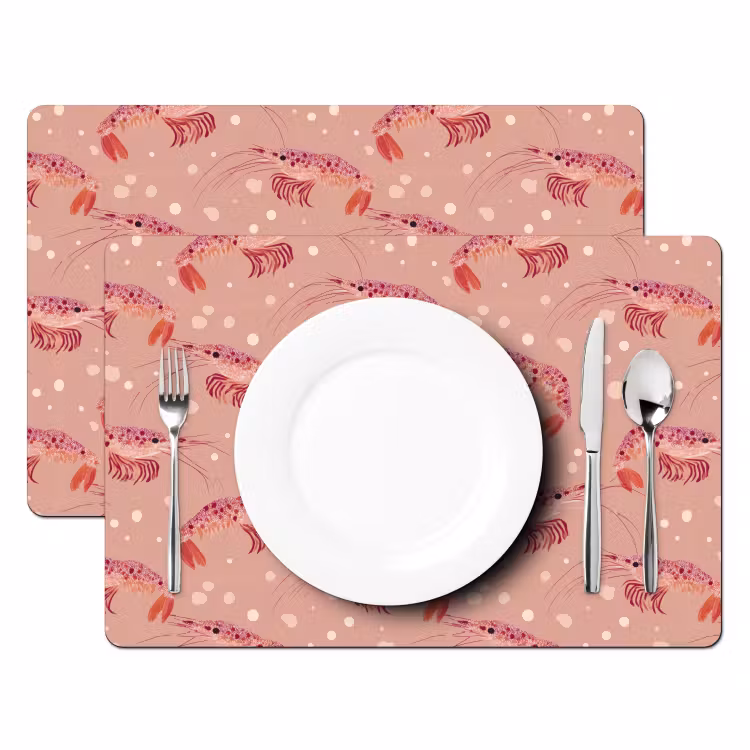 Placemat - 6 stuks - Garnalen - Stippen - Roze — 2