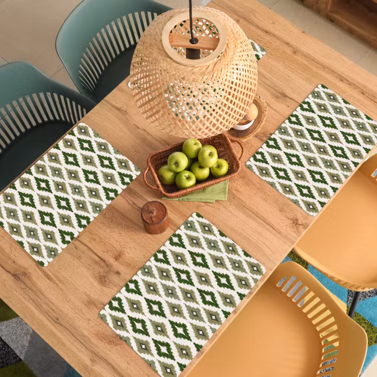 Placemat - 6 stuks - Geografisch - Ruitmotief - Groen — 6