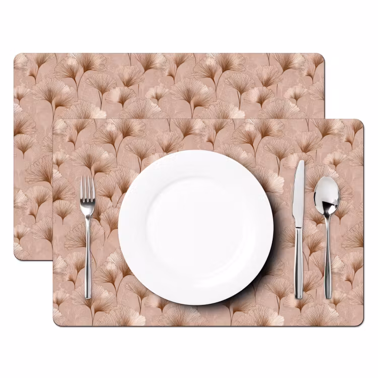 Placemat - 6 stuks - Ginkgo - Patroon - Roze — 2