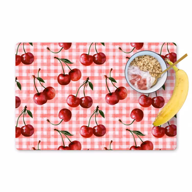 Placemat - 6 stuks - Kersen - Blokken - Rood — 1