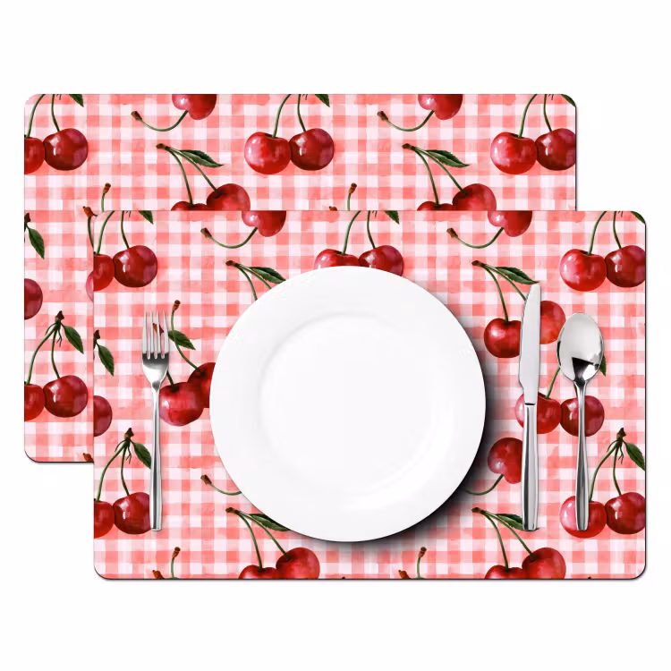 Placemat - 6 stuks - Kersen - Blokken - Rood — 2