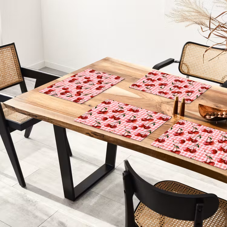 Placemat - 6 stuks - Kersen - Blokken - Rood — 5