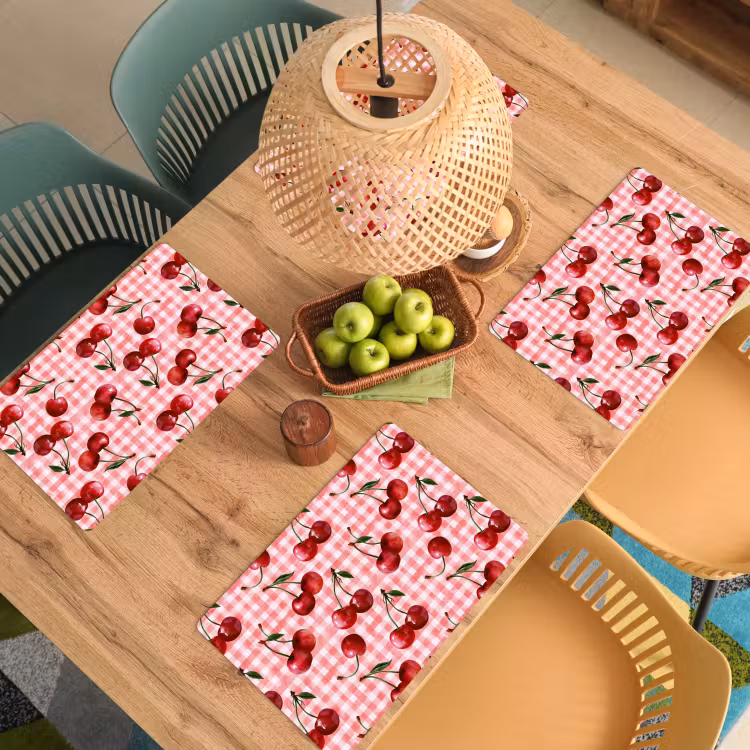 Placemat - 6 stuks - Kersen - Blokken - Rood — 6