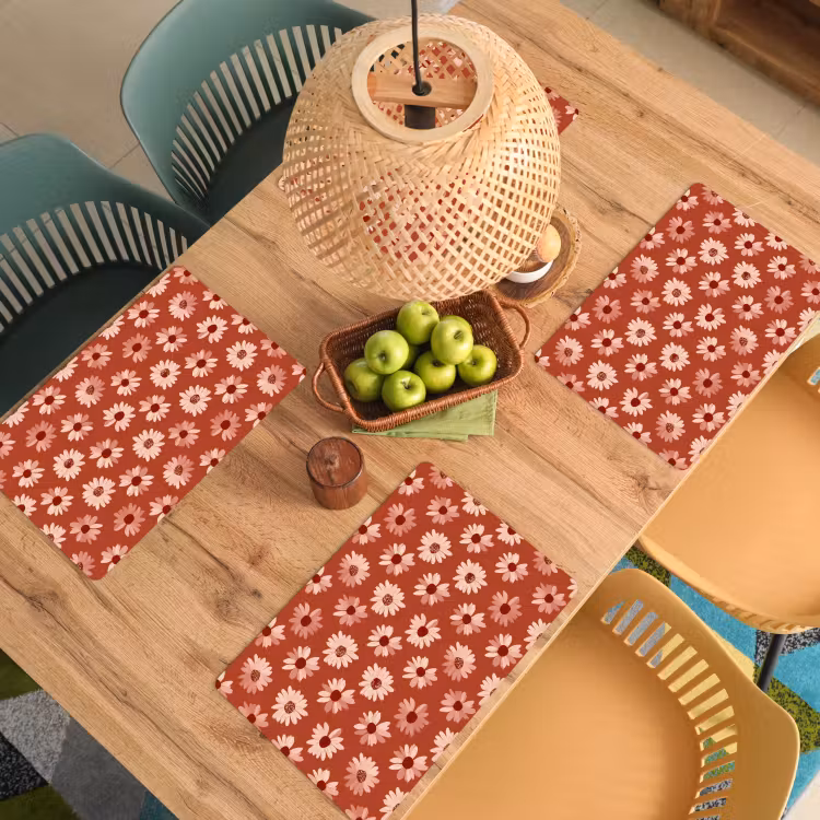 Placemat - 6 stuks - Madelief - Retro - Terracotta — 6