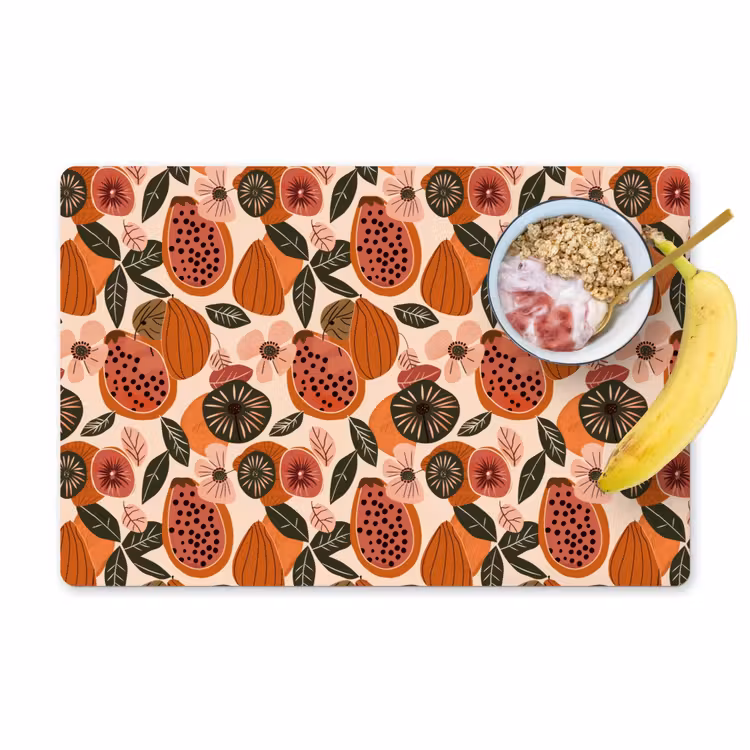 Placemat - 6 stuks - Papaja - Bloesem - Oranje — 1
