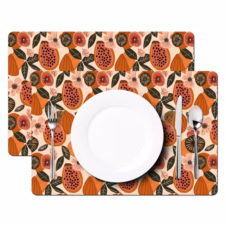 Placemat - 6 stuks - Papaja - Bloesem - Oranje — 2