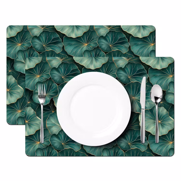 Placemat - 6 stuks - Patroon - Bladeren - Groen — 2