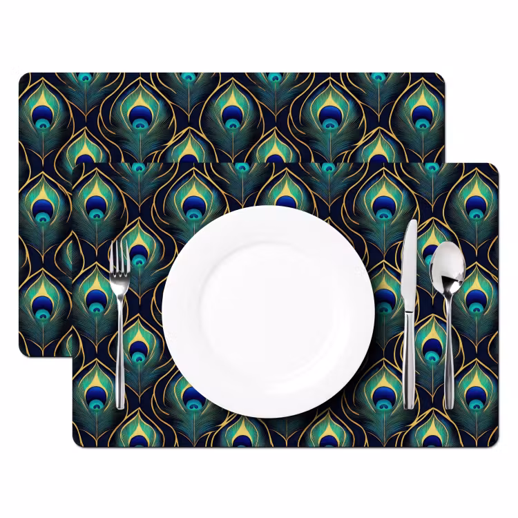 Placemat - 6 stuks - Pauw - Veren - Groen — 2