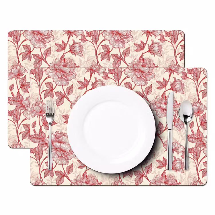Placemat - 6 stuks - Pioenrozen - Modern - Rood — 2