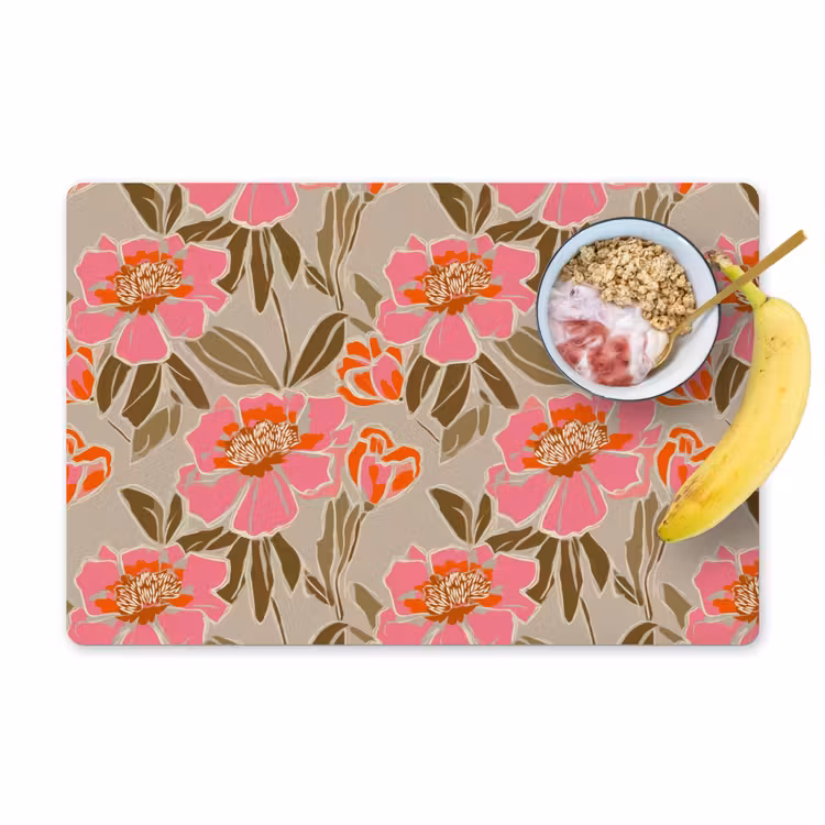 Placemat - 6 stuks - Pioenrozen - Patroon - Roze — 1