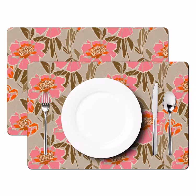 Placemat - 6 stuks - Pioenrozen - Patroon - Roze — 2