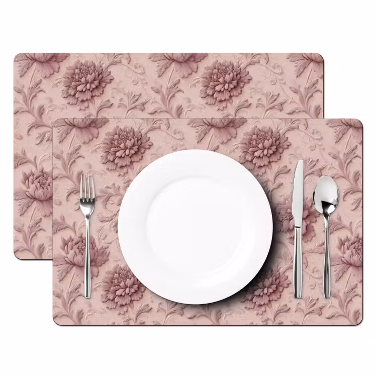 Placemat - 6 stuks - Reliëf - Pioenrozen - Roze — 2