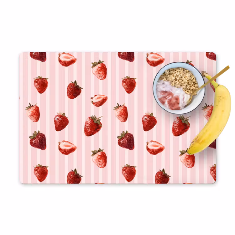 Placemat - 6 stuks - Strepen - Aardbei - Roze — 1