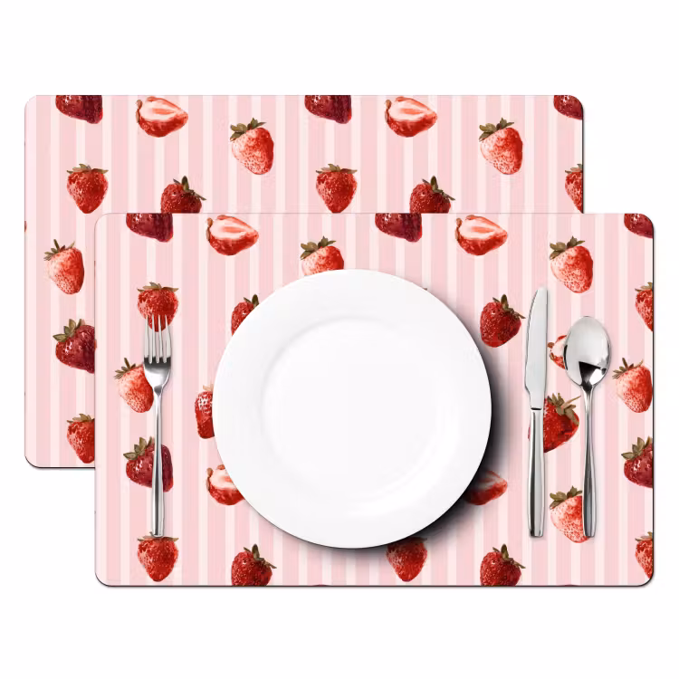 Placemat - 6 stuks - Strepen - Aardbei - Roze — 2