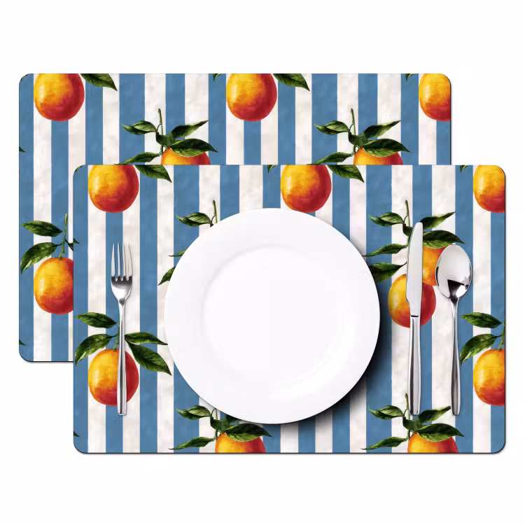 Placemat - 6 stuks - Strepen - Citroen - Blauw — 2