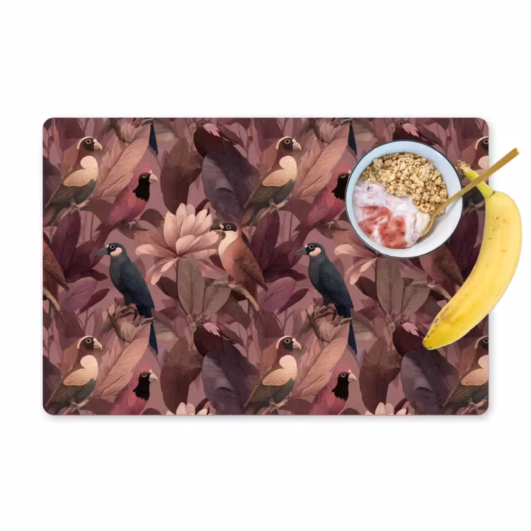 Placemat - 6 stuks - Vogels - Bladeren - Roze — 1