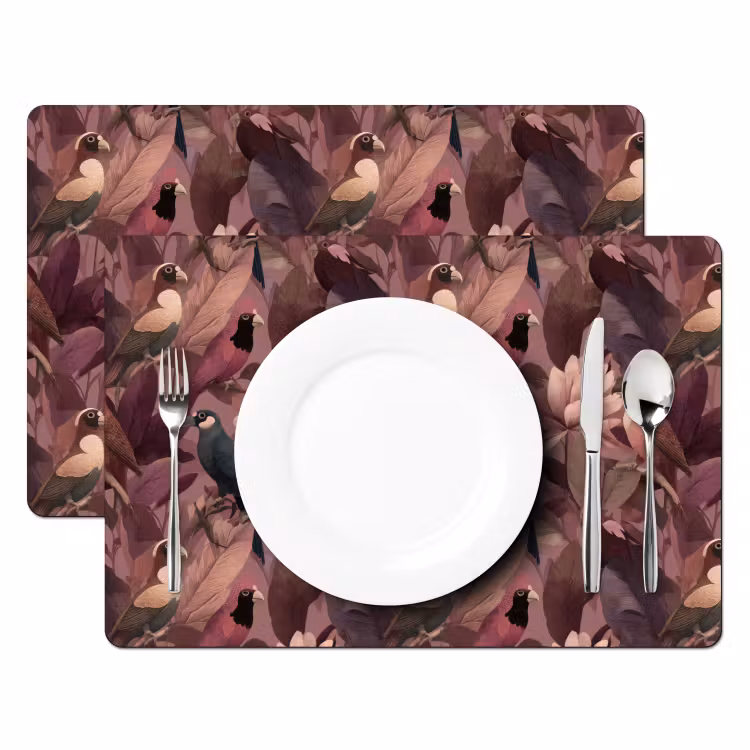 Placemat - 6 stuks - Vogels - Bladeren - Roze — 2
