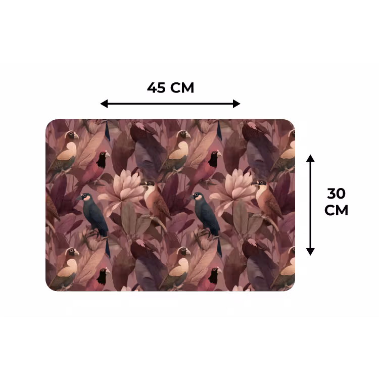 Placemat - 6 stuks - Vogels - Bladeren - Roze — 3
