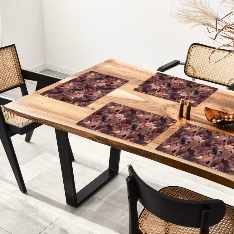 Placemat - 6 stuks - Vogels - Bladeren - Roze — 5