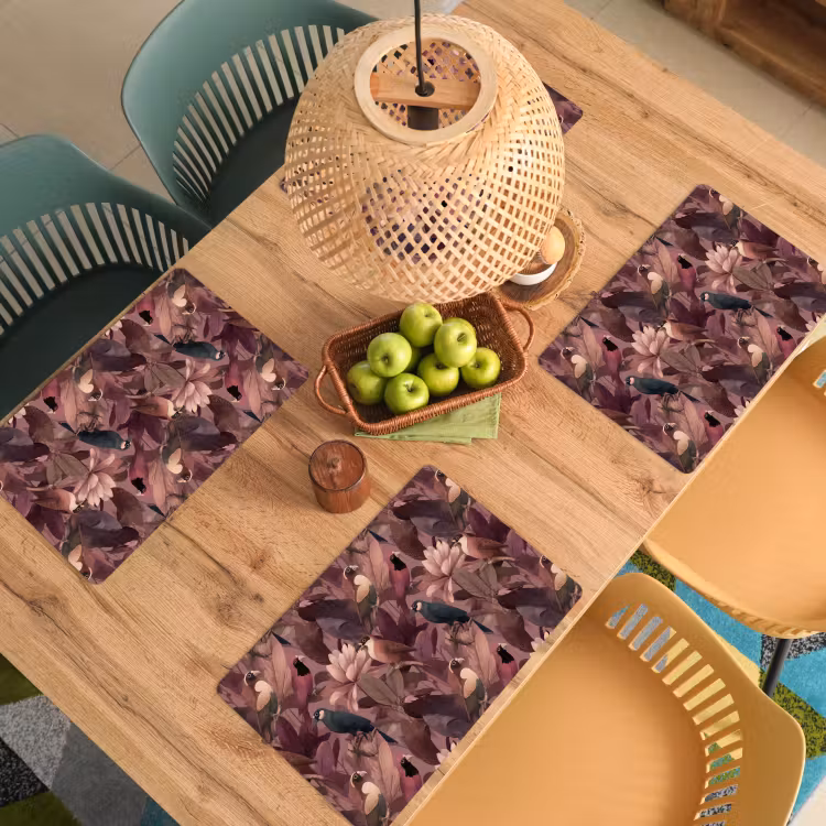 Placemat - 6 stuks - Vogels - Bladeren - Roze — 6