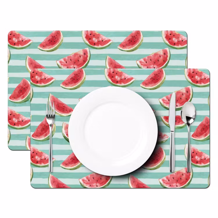 Placemat - 6 stuks - Watermeloen - Strepen - Groen — 2