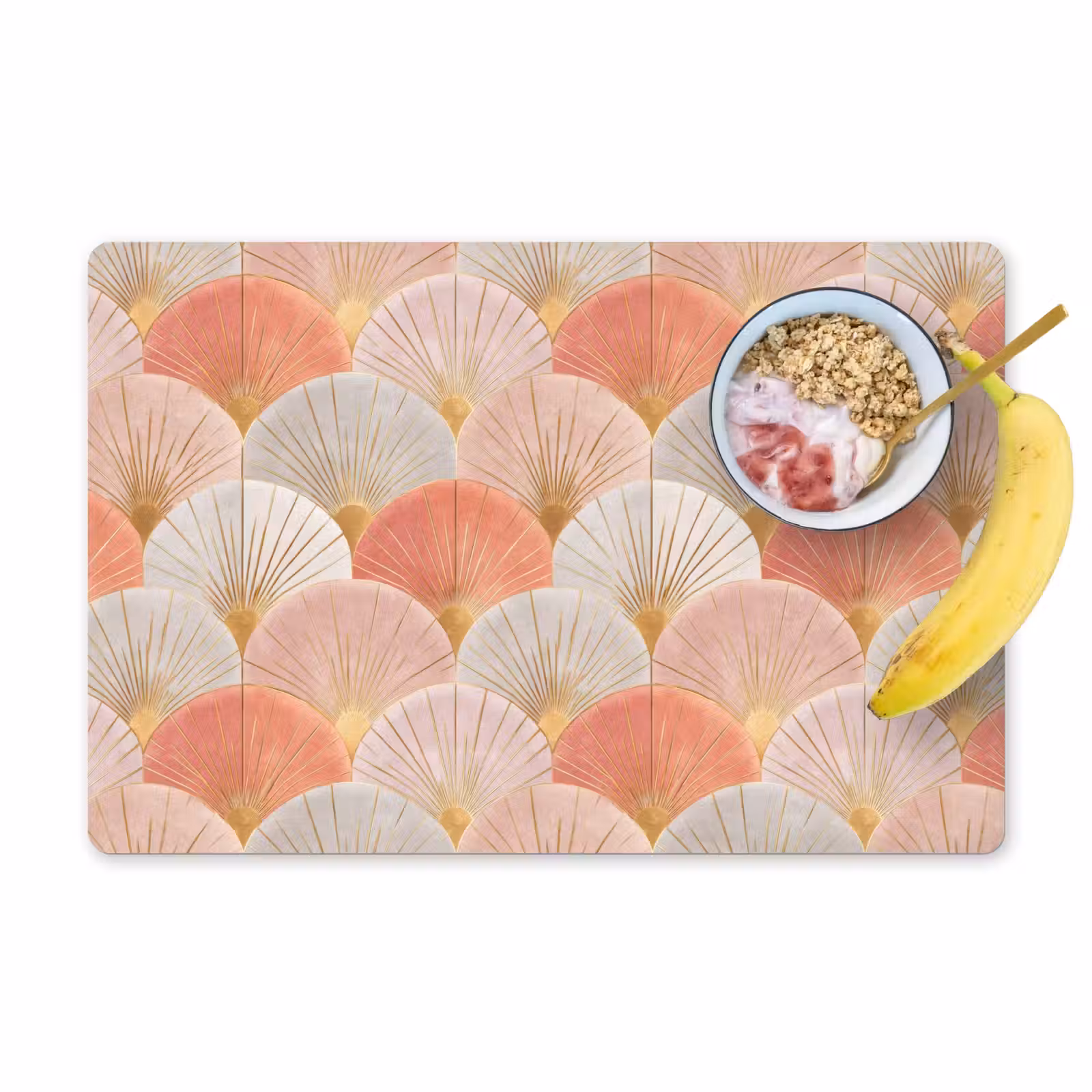 Placemat - 6 stuks - Waaiers - Goud - Roze — 1