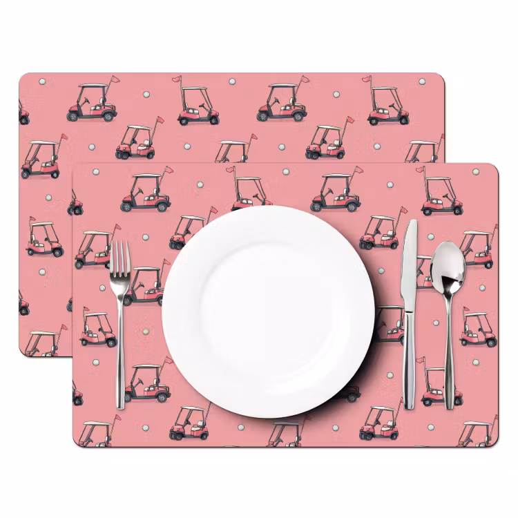 Placemat - 6 stuks - Golfkar - Retro - Roze — 2