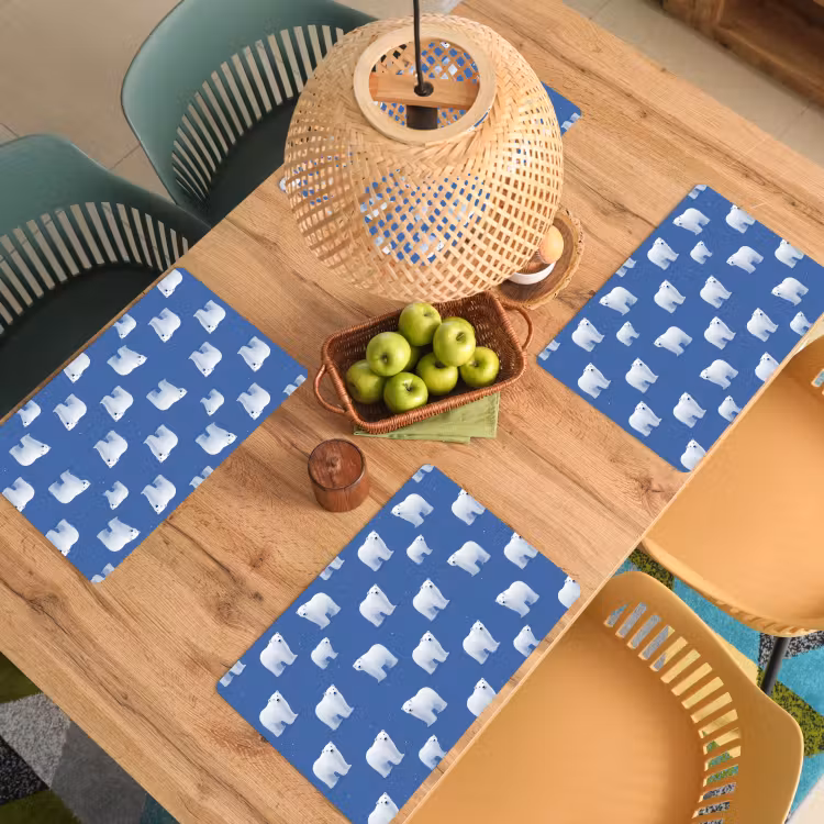 Placemat - 6 stuks - IJsbeer - Patroon - Blauw — 6